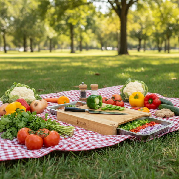 Bamboe Snijplank met Bakjes