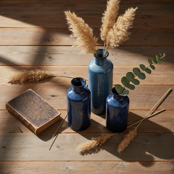 Charmante Blauwe Vazen Set